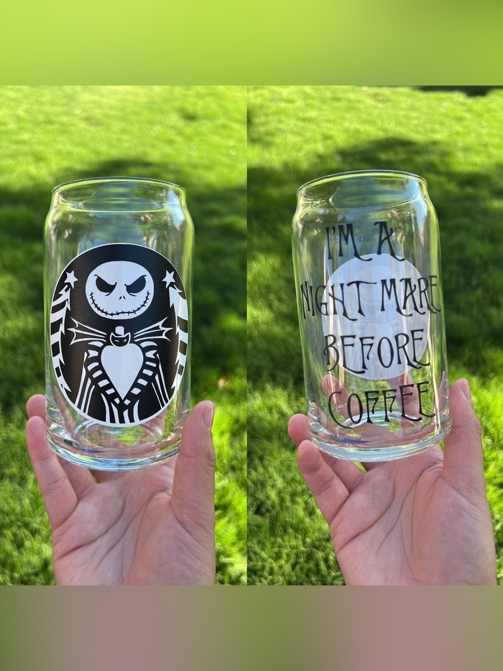 Nightmare Before Coffee Glass with Jack Skellington Design